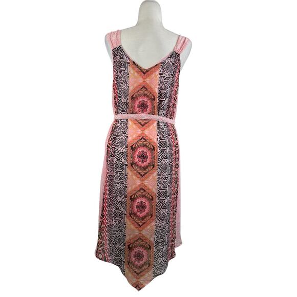 New Directions New Printed Slip Dress Medium Handkerchief Hem Belted Bohemian - Picture 6 of 10